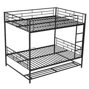 English Elm Full Full Over Metal Bunk Bed with Integrated Ladder, Guardrails and Under-Shelf Storage, Sturdy Steel Frame Black SF000006AAB