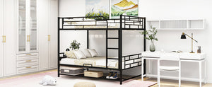 English Elm Full Full Over Metal Bunk Bed with Integrated Ladder, Guardrails and Under-Shelf Storage, Sturdy Steel Frame Black SF000006AAB