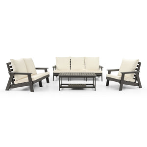 English Elm HIPS 3 Seater Sofa with Cushions — Weatherproof HIPS Outdoor Patio Couch for Porch, Poolside, Terrace Grey W1209114910
