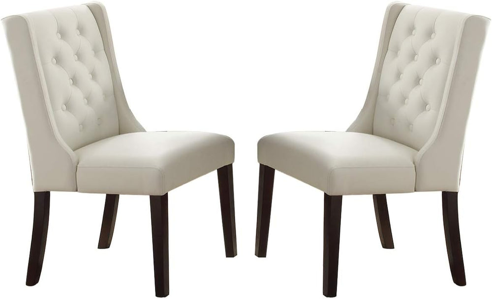 English Elm Modern Faux Leather White Tufted Parson Dining Chairs Set of 2 — Diamond Button Back, Cushioned Seats, Durable Birch Frame HSESF00F1503