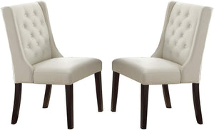 English Elm Modern Faux Leather White Tufted Parson Dining Chairs Set of 2 — Diamond Button Back, Cushioned Seats, Durable Birch Frame HSESF00F1503