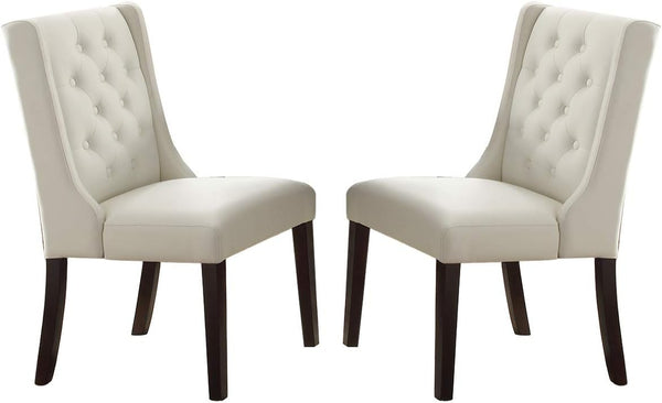 English Elm Modern Faux Leather White Tufted Parson Dining Chairs Set of 2 — Diamond Button Back, Cushioned Seats, Durable Birch Frame HSESF00F1503