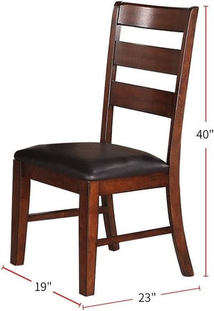 English Elm Antique Solid Wood Dining Chairs Set of 2 with Ladder Back and Padded Dark Chocolate Faux Leather Seats Walnut 12 L x 19 W x 41 H HSESF00F1283