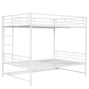 English Elm Full Full Over Metal Bunk Bed with Integrated Ladder, Guardrails and Under-Shelf Storage, Sturdy Steel Frame White SF000006AAK