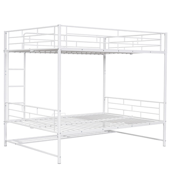 English Elm Full Full Over Metal Bunk Bed with Integrated Ladder, Guardrails and Under-Shelf Storage, Sturdy Steel Frame White SF000006AAK