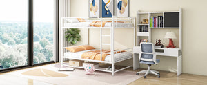 English Elm Full Full Over Metal Bunk Bed with Integrated Ladder, Guardrails and Under-Shelf Storage, Sturdy Steel Frame White SF000006AAK