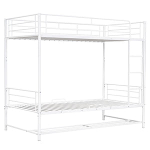 English Elm Twin Over Twin Metal Bunk Bed with Integrated Ladder, Guardrails & Under-Shelf Storage for Kids White MF305475AAK