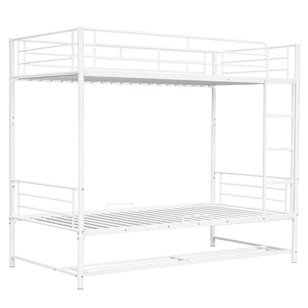 English Elm Twin Over Twin Metal Bunk Bed with Integrated Ladder, Guardrails & Under-Shelf Storage for Kids White MF305475AAK