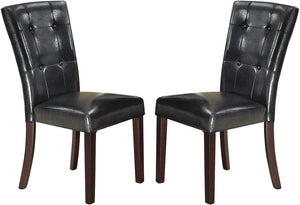 English Elm Modern Parson Chairs Plush Black Faux Leather Tufted Dining Side Chairs Set of 2, Espresso Trimmed Elegance HSESF00F1750