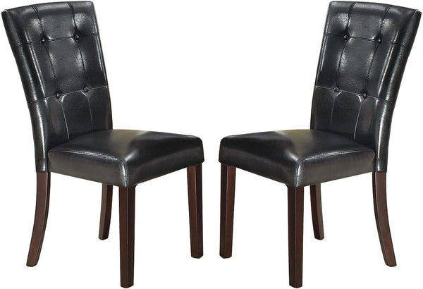 English Elm Modern Parson Chairs Plush Black Faux Leather Tufted Dining Side Chairs Set of 2, Espresso Trimmed Elegance HSESF00F1750