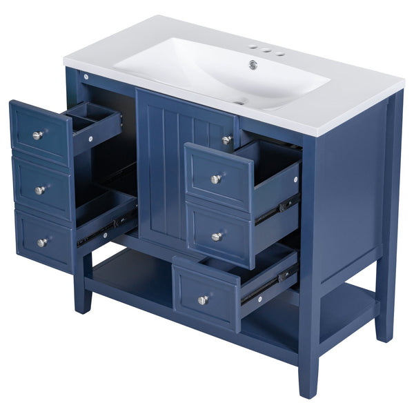 English Elm 36" Bathroom Vanity With Sink, Stylish Blue Finish, Ample Storage, Durable Design For Modern Spaces N725P246500C