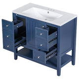 English Elm 36" Bathroom Vanity With Sink Combo, One Cabinet and Three Drawers, Solid Wood and Mdf Board, Blue