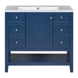 English Elm 36" Bathroom Vanity With Sink Combo, One Cabinet and Three Drawers, Solid Wood and Mdf Board, Blue