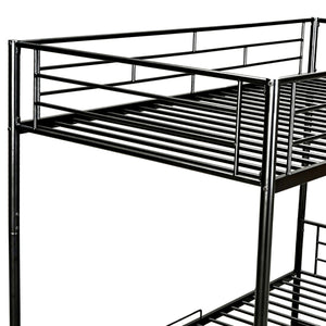 English Elm Twin Over Twin Metal Bunk Bed with Integrated Ladder, Guardrails & Under-Shelf Storage for Kids Black MF305475AAB