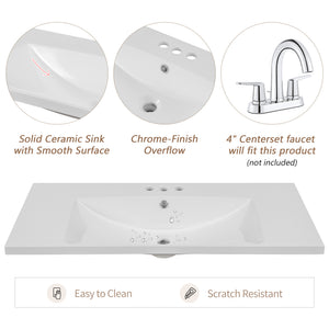 English Elm 36" Stylish Bathroom Vanity With Ceramic Sink, Solid Wood, 1 Cabinet & 3 Drawers, Grey Finish N725P246500E