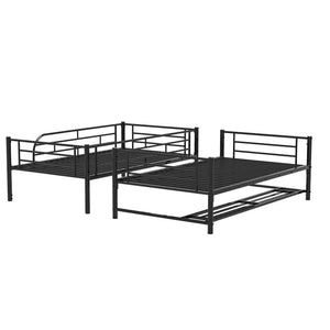 English Elm Twin Over Twin Metal Bunk Bed with Integrated Ladder, Guardrails & Under-Shelf Storage for Kids Black MF305475AAB