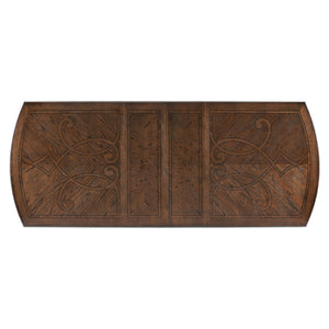 English Elm Traditional Bergen Dining Table Dark Oak Finish with 14" Extension Leaf, Routed Pilasters & Moldings B011S00440