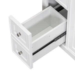 English Elm 36" Solid Wood Bathroom Vanity Base with 6 Drawers & 1 Door, Modern Freestanding Cabinet, Undermount-Compatible White WF306253AAK