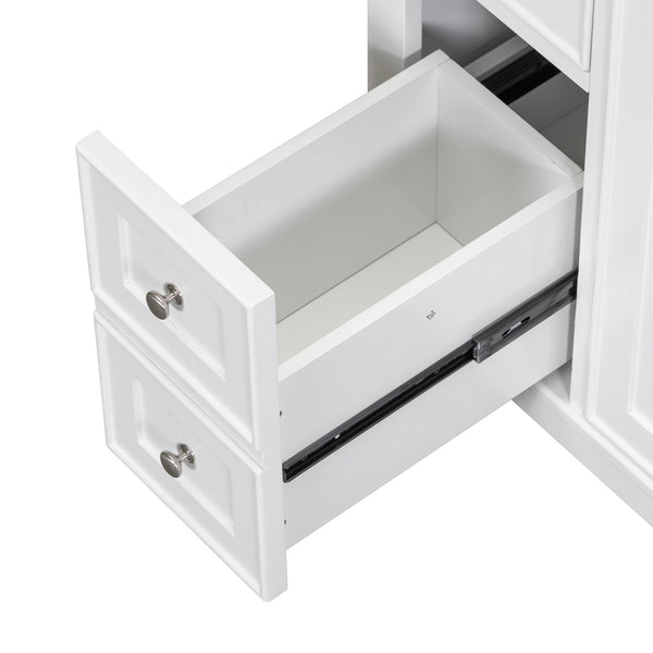 English Elm 36" Solid Wood Bathroom Vanity Base with 6 Drawers & 1 Door, Modern Freestanding Cabinet, Undermount-Compatible White WF306253AAK