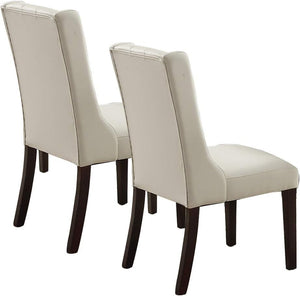 English Elm Modern Faux Leather White Tufted Parson Dining Chairs Set of 2 — Diamond Button Back, Cushioned Seats, Durable Birch Frame HSESF00F1503