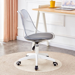 English Elm Smoke Gray Modern Home Office Desk and Chair, Adjustable 360 ° Rotating Chair Engineering Plastic Armless Rotating Computer Chair, Suitable For Living Rooms, Bedrooms, and Offices