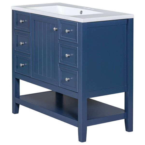 English Elm 36" Bathroom Vanity With Sink, Stylish Blue Finish, Ample Storage, Durable Design For Modern Spaces N725P246500C