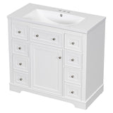 English Elm 36" Bathroom Vanity With Sink Combo, One Cabinet and Six Drawers, Solid Wood and Mdf Board, White