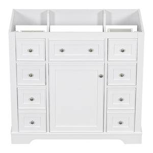 English Elm 36" Solid Wood Bathroom Vanity Base with 6 Drawers & 1 Door, Modern Freestanding Cabinet, Undermount-Compatible White WF306253AAK
