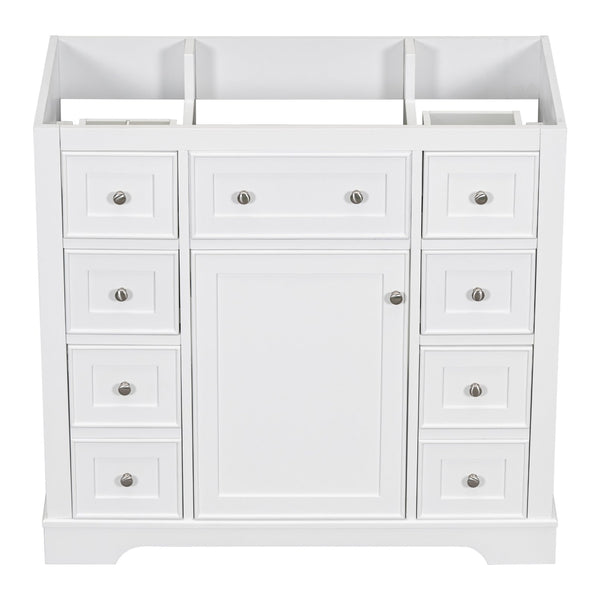 English Elm 36" Solid Wood Bathroom Vanity Base with 6 Drawers & 1 Door, Modern Freestanding Cabinet, Undermount-Compatible White WF306253AAK