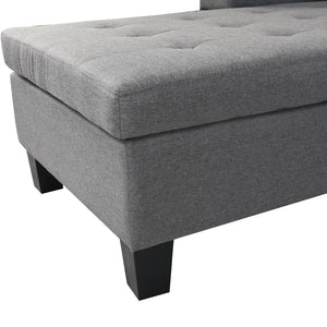 English Elm Sectional Linen Grey 4-Seat Sofa Set with L-Chaise, Cup Holder, Thick Foam Cushions, Left/Right W214S00007