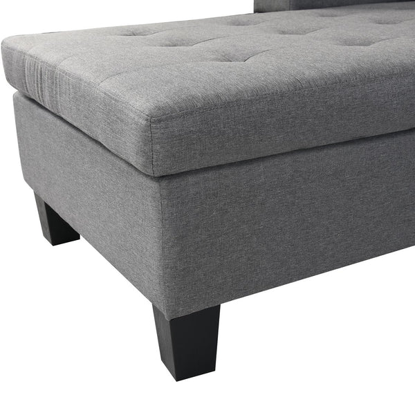 English Elm Sectional Linen Grey 4-Seat Sofa Set with L-Chaise, Cup Holder, Thick Foam Cushions, Left/Right W214S00007