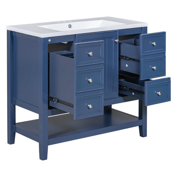English Elm 36" Bathroom Vanity With Sink, Stylish Blue Finish, Ample Storage, Durable Design For Modern Spaces N725P246500C