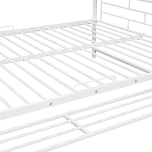 English Elm Full Full Over Metal Bunk Bed with Integrated Ladder, Guardrails and Under-Shelf Storage, Sturdy Steel Frame White SF000006AAK