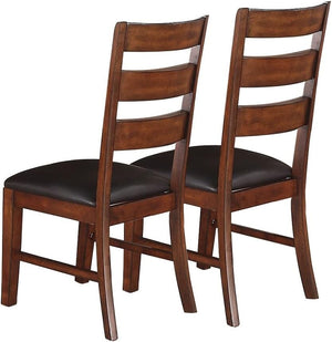 English Elm Antique Solid Wood Dining Chairs Set of 2 with Ladder Back and Padded Dark Chocolate Faux Leather Seats Walnut 12 L x 19 W x 41 H HSESF00F1283