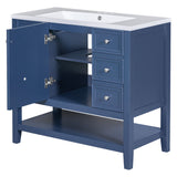 English Elm 36" Bathroom Vanity With Sink Combo, One Cabinet and Three Drawers, Solid Wood and Mdf Board, Blue