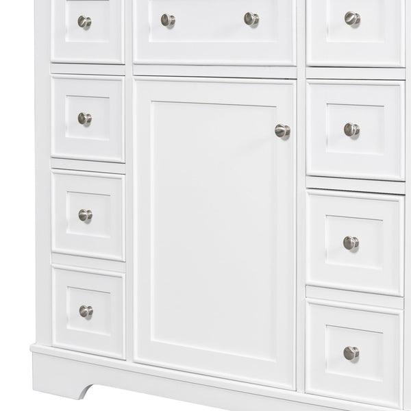 English Elm 36" Solid Wood Bathroom Vanity Base with 6 Drawers & 1 Door, Modern Freestanding Cabinet, Undermount-Compatible White WF306253AAK