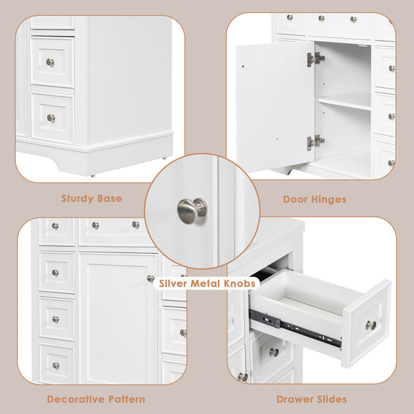 English Elm 36" Modern Bathroom Vanity with Ceramic Sink, Solid Wood & MDF Build, Six Drawers + Cabinet, Durable Finish and Adjustable Shelf for Organized Storage White SY999404AAK-6
