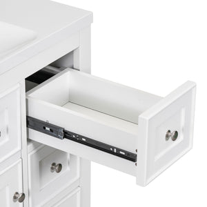 English Elm 36" Solid Wood Bathroom Vanity Base with 6 Drawers & 1 Door, Modern Freestanding Cabinet, Undermount-Compatible White WF306253AAK