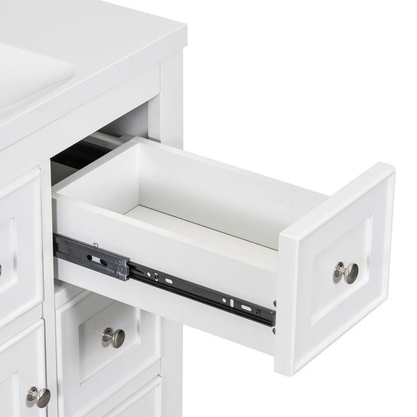 English Elm 36" Solid Wood Bathroom Vanity Base with 6 Drawers & 1 Door, Modern Freestanding Cabinet, Undermount-Compatible White WF306253AAK