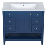 English Elm 36" Bathroom Vanity With Sink Combo, One Cabinet and Three Drawers, Solid Wood and Mdf Board, Blue