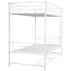 English Elm Twin Over Twin Metal Bunk Bed with Integrated Ladder, Guardrails & Under-Shelf Storage for Kids White MF305475AAK