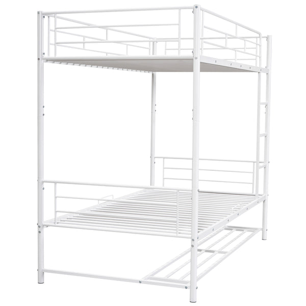 English Elm Twin Over Twin Metal Bunk Bed with Integrated Ladder, Guardrails & Under-Shelf Storage for Kids White MF305475AAK