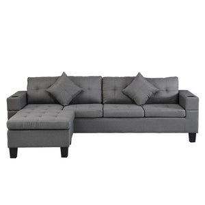 English Elm Sectional Linen Grey 4-Seat Sofa Set with L-Chaise, Cup Holder, Thick Foam Cushions, Left/Right W214S00007