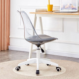 English Elm Smoke Gray Modern Home Office Desk and Chair, Adjustable 360 ° Rotating Chair Engineering Plastic Armless Rotating Computer Chair, Suitable For Living Rooms, Bedrooms, and Offices