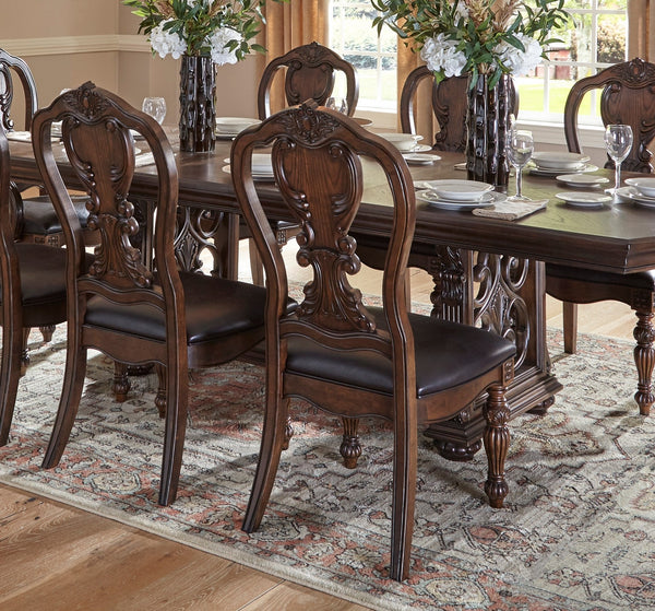 English Elm Traditional Elegant Bergen Dining Side Chairs Set of 2 with Oak Veneer Frame and Padded Faux Leather Seats Dark Oak 47 L x 22.75 W x 16 H B011121855
