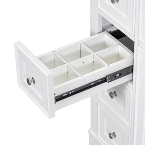 English Elm 36" Solid Wood Bathroom Vanity Base with 6 Drawers & 1 Door, Modern Freestanding Cabinet, Undermount-Compatible White WF306253AAK