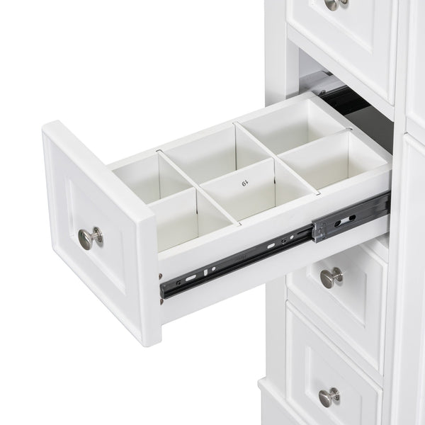English Elm 36" Solid Wood Bathroom Vanity Base with 6 Drawers & 1 Door, Modern Freestanding Cabinet, Undermount-Compatible White WF306253AAK