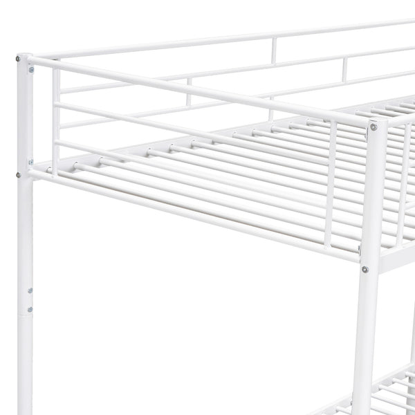 English Elm Twin Over Twin Metal Bunk Bed with Integrated Ladder, Guardrails & Under-Shelf Storage for Kids White MF305475AAK
