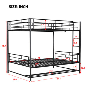 English Elm Full Full Over Metal Bunk Bed with Integrated Ladder, Guardrails and Under-Shelf Storage, Sturdy Steel Frame Black SF000006AAB