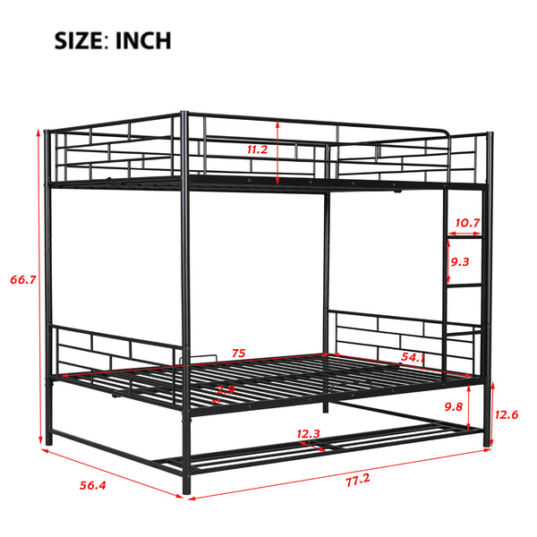 English Elm Full Full Over Metal Bunk Bed with Integrated Ladder, Guardrails and Under-Shelf Storage, Sturdy Steel Frame Black SF000006AAB